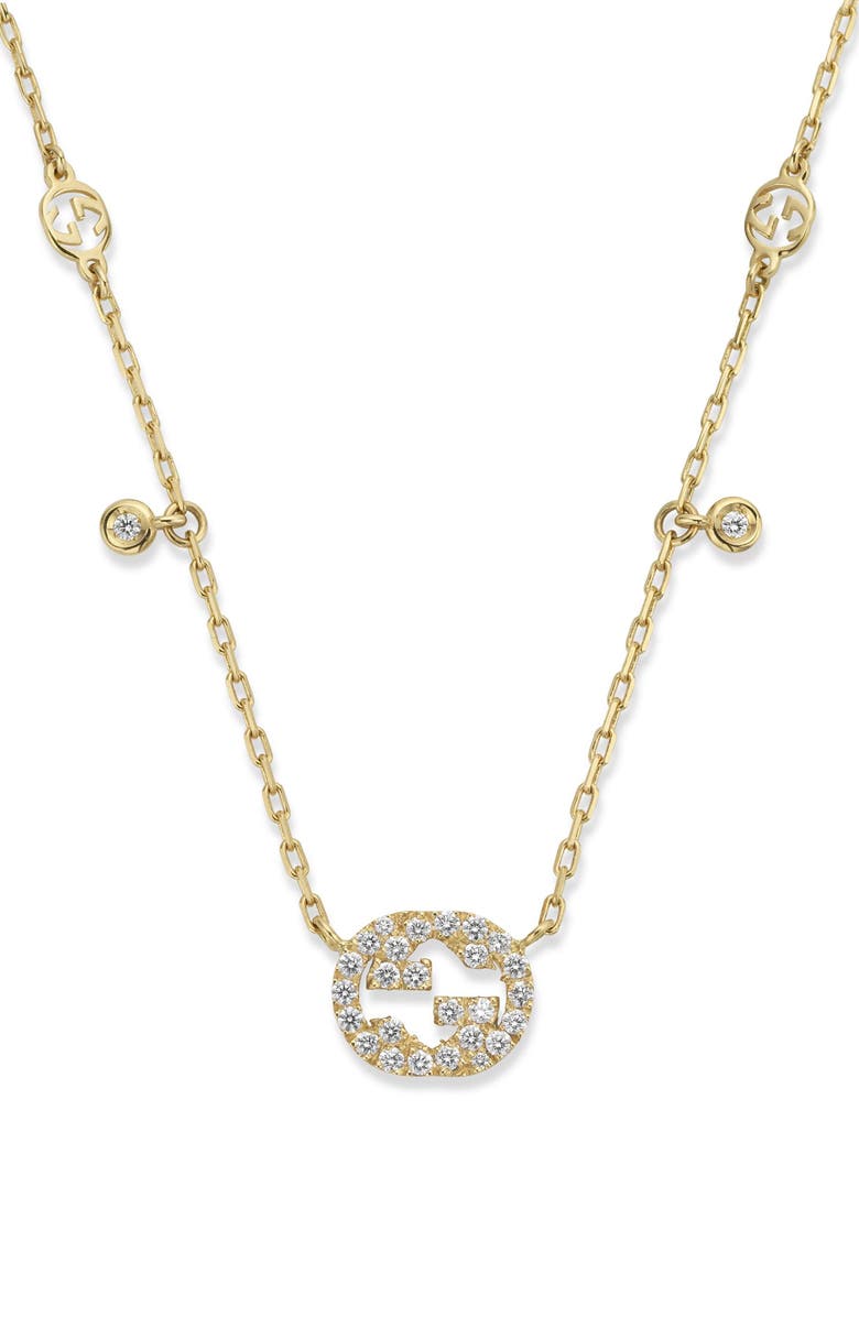 Gucci Interlocking-G Diamond Pendant Necklace, Main, color, Gold