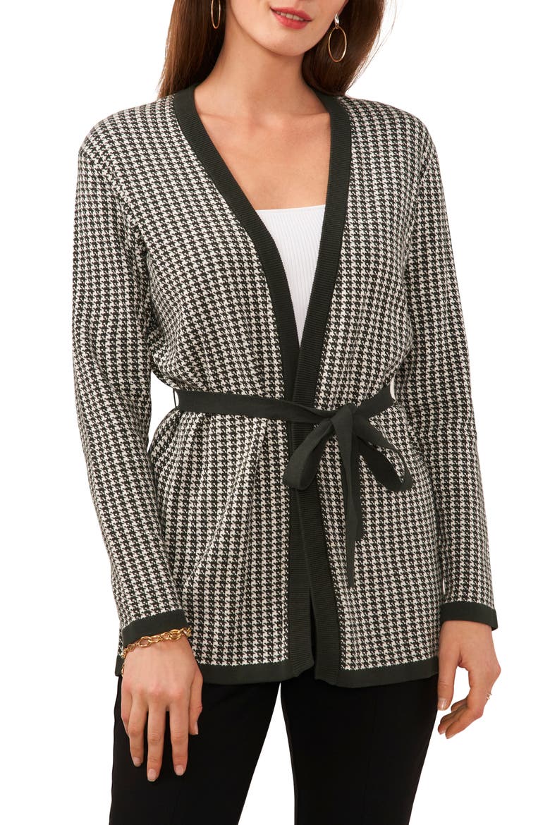 Houndstooth Belted Cotton Cardigan, Main, color, MOSS