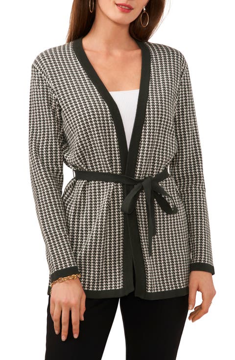 Houndstooth Belted Cotton Cardigan