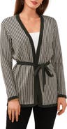 Chaus Houndstooth Belted Cotton Cardigan