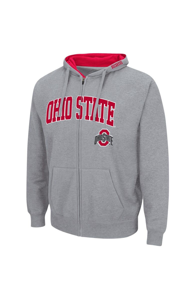COLOSSEUM Men's Colosseum Heathered Gray Ohio State Buckeyes Arch & Logo 3.0 Full-Zip Hoodie, Alternate, color, Heather Gray