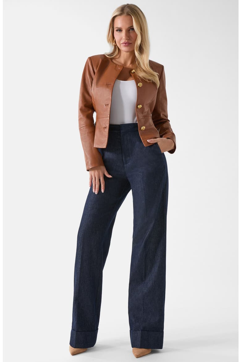 Cara Leather Jacket, Alternate, color, BROWN