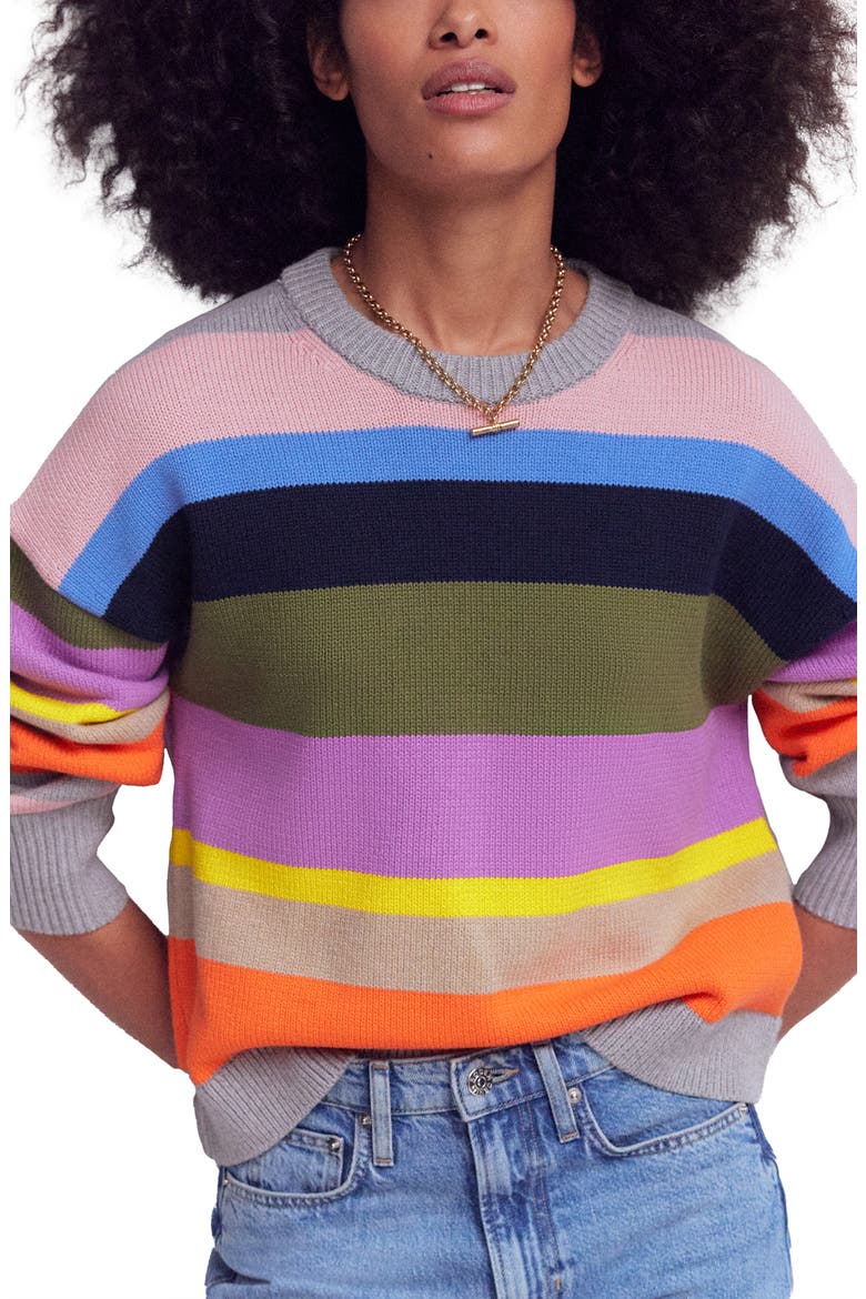 Lucy Relaxed Stripe Cotton Sweater, Main, color, GREEN MULTI