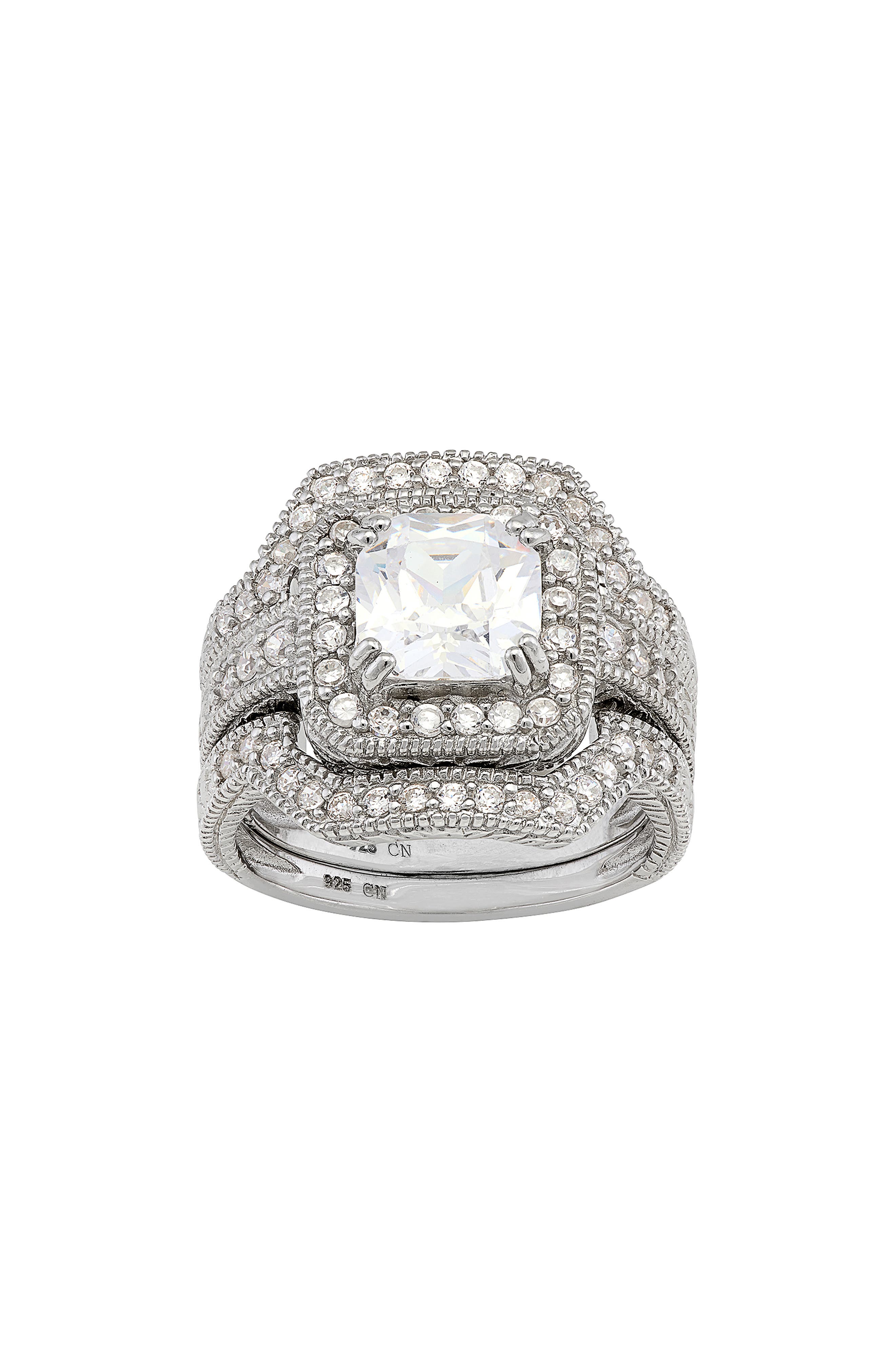 FZN Sterling Silver Set Of 2 Cubic Zirconia Bridal Rings