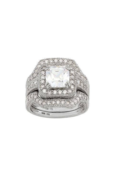 Sterling Silver Set Of 2 Cubic Zirconia Bridal Rings
