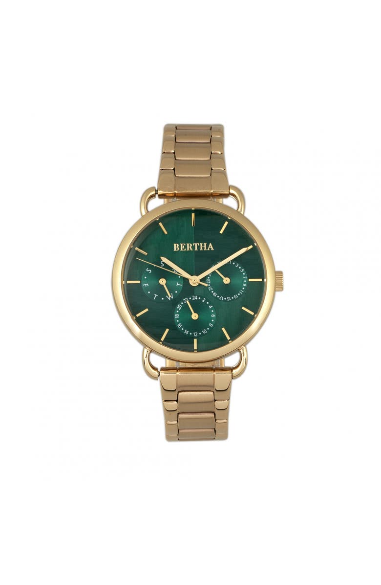 BERTHA Gwen Leather-Band Watch w/Day/Date, Main, color, Gold