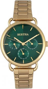 BERTHA Gwen Leather-Band Watch w/Day/Date