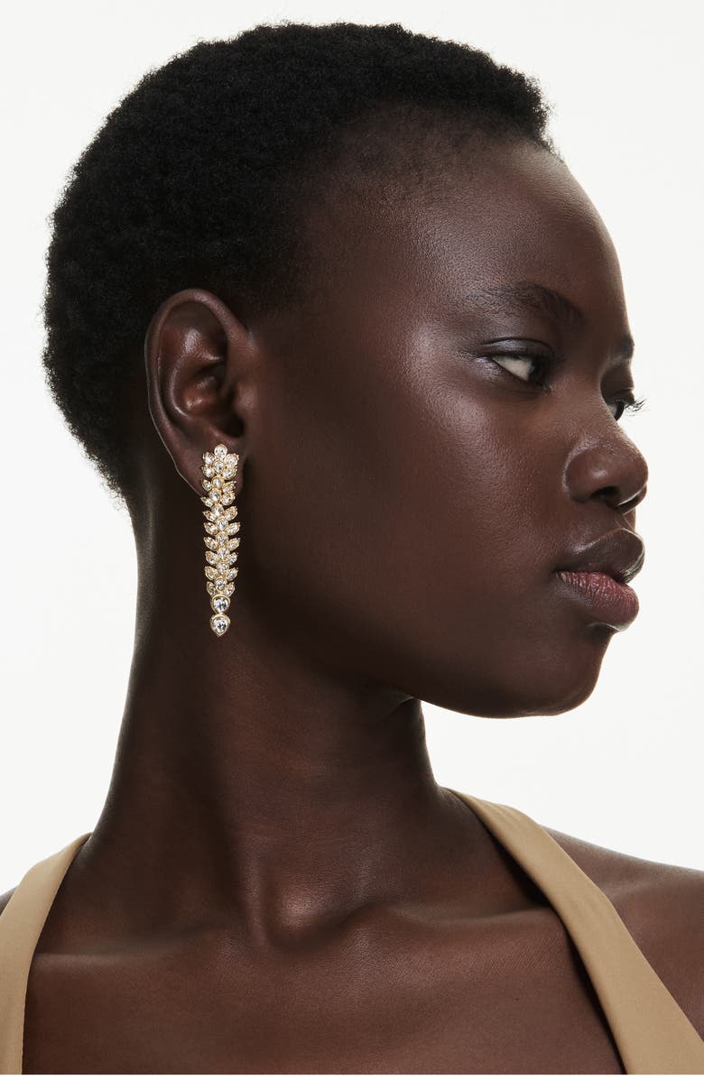 Swarovski Idyllia Long Crystal Drop Earrings, Alternate, color, Gold/ Crystal