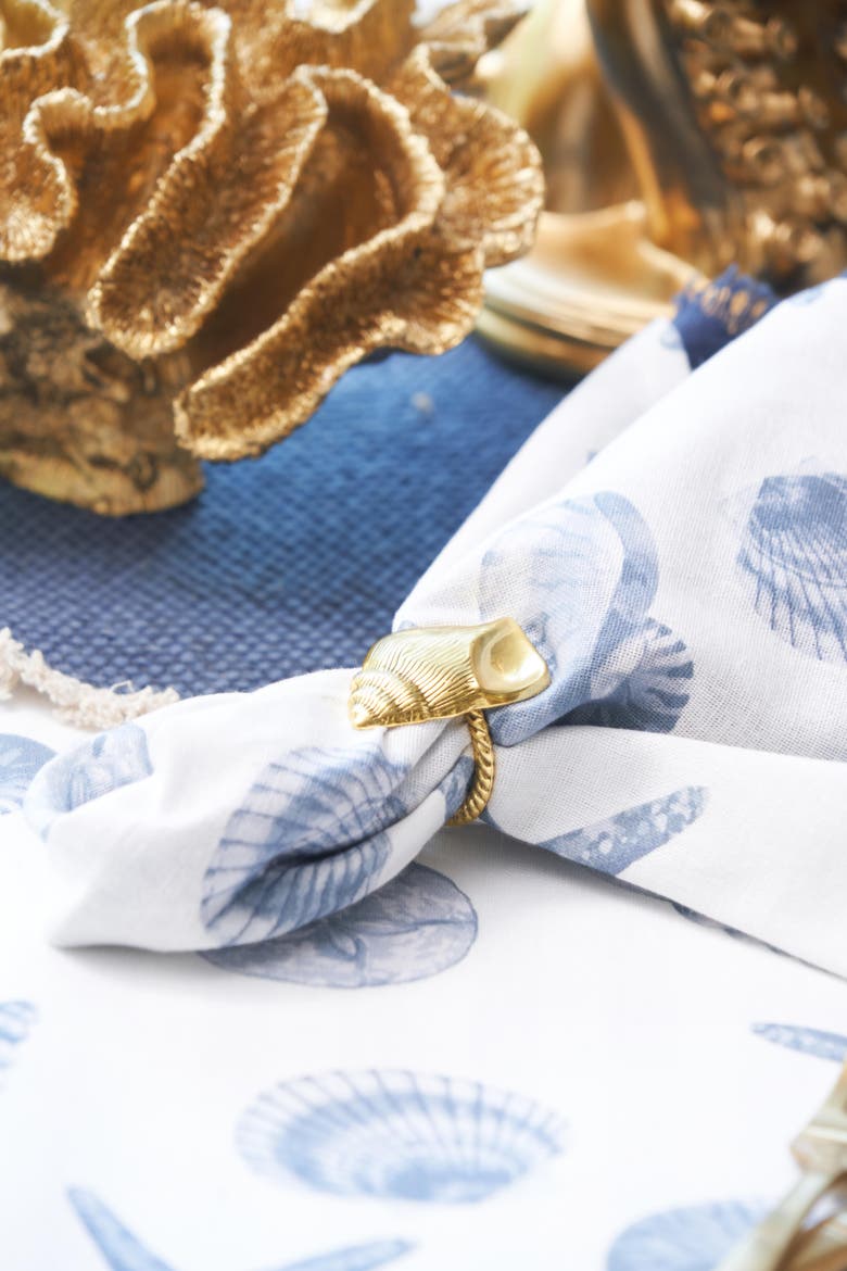 Gold Conch Shell Napkin Rings Set of 4, Alternate, color, Yellow