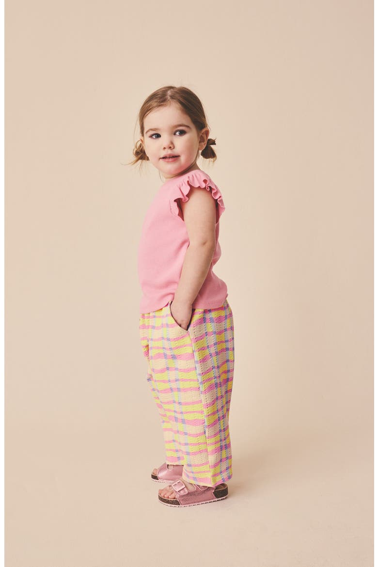 Kids' Crinkled Wide Leg Stretch Cotton Pants, Alternate, color, PINK/YELLOW