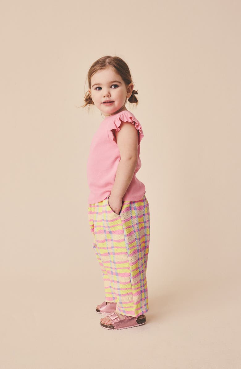 NEXT Kids' Crinkled Wide Leg Stretch Cotton Pants, Alternate, color, Pink/Yellow