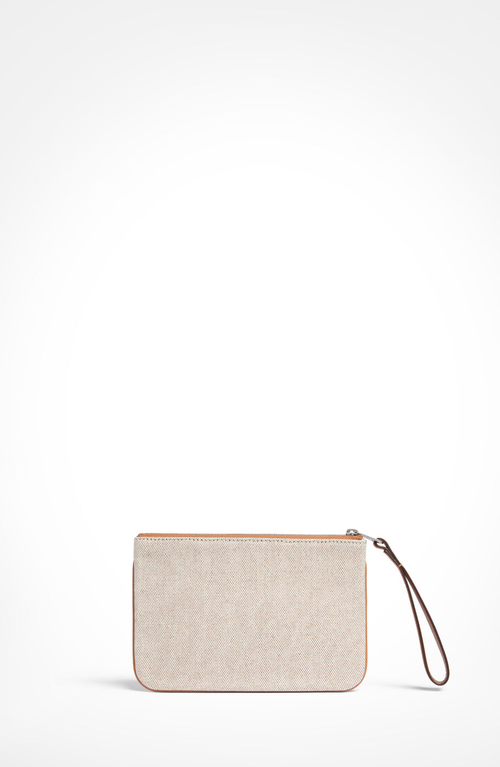 Aviteur Canvas Leather Trim Travel Pouch In Brown