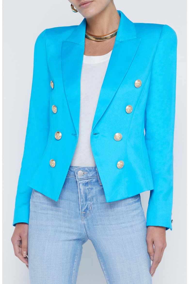 Bethany Structured Double Breasted Blazer, Main, color, BRIGHT AQU
