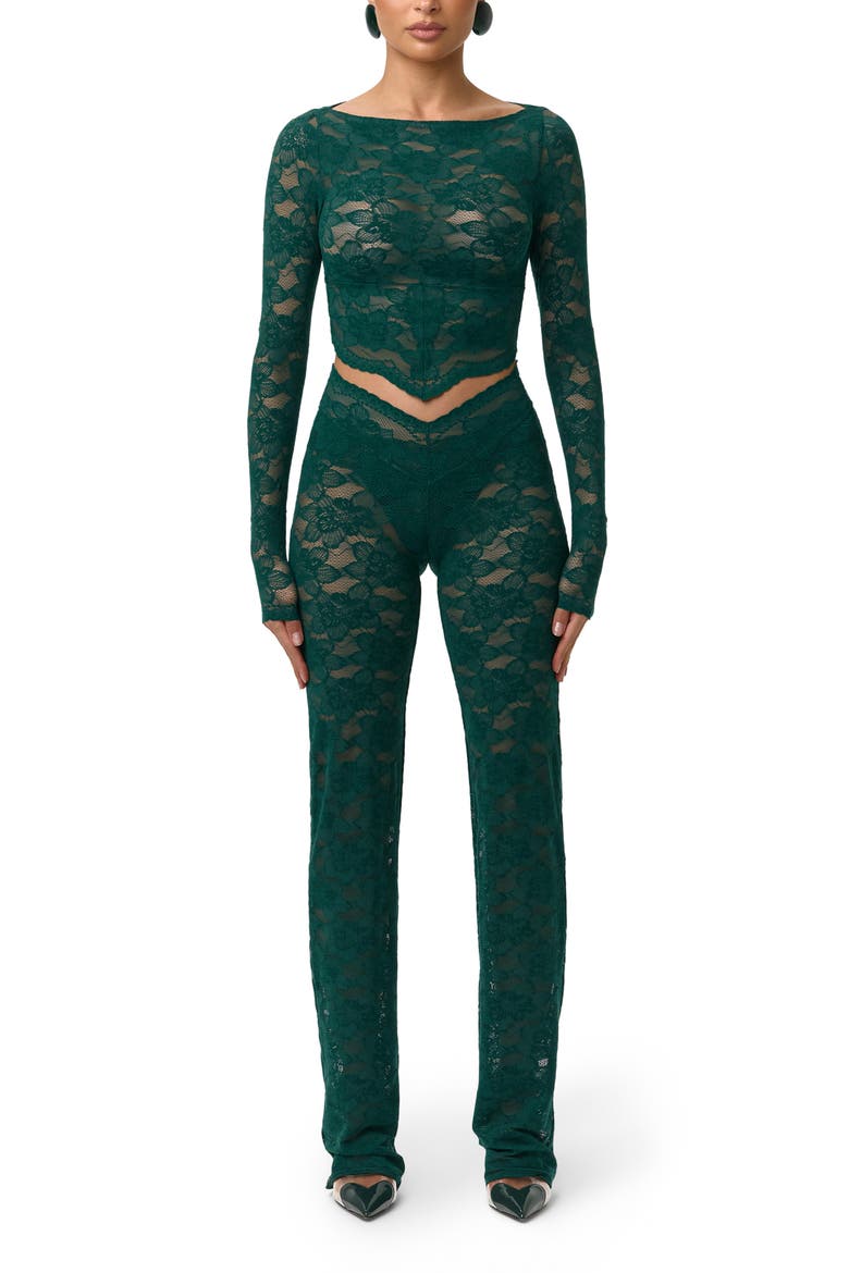 Sheer Lace V-Waist Pants, Alternate, color, PINE GREEN