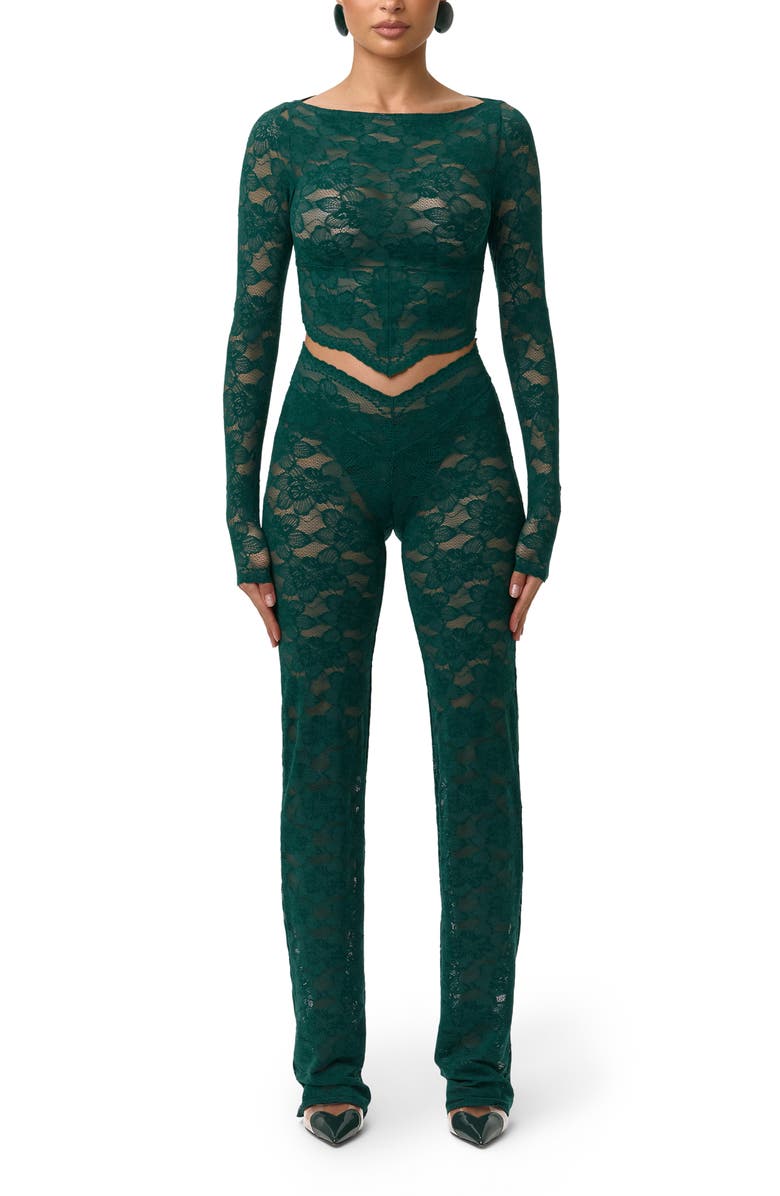 Naked Wardrobe Sheer Lace V-Waist Pants, Alternate, color, Pine Green