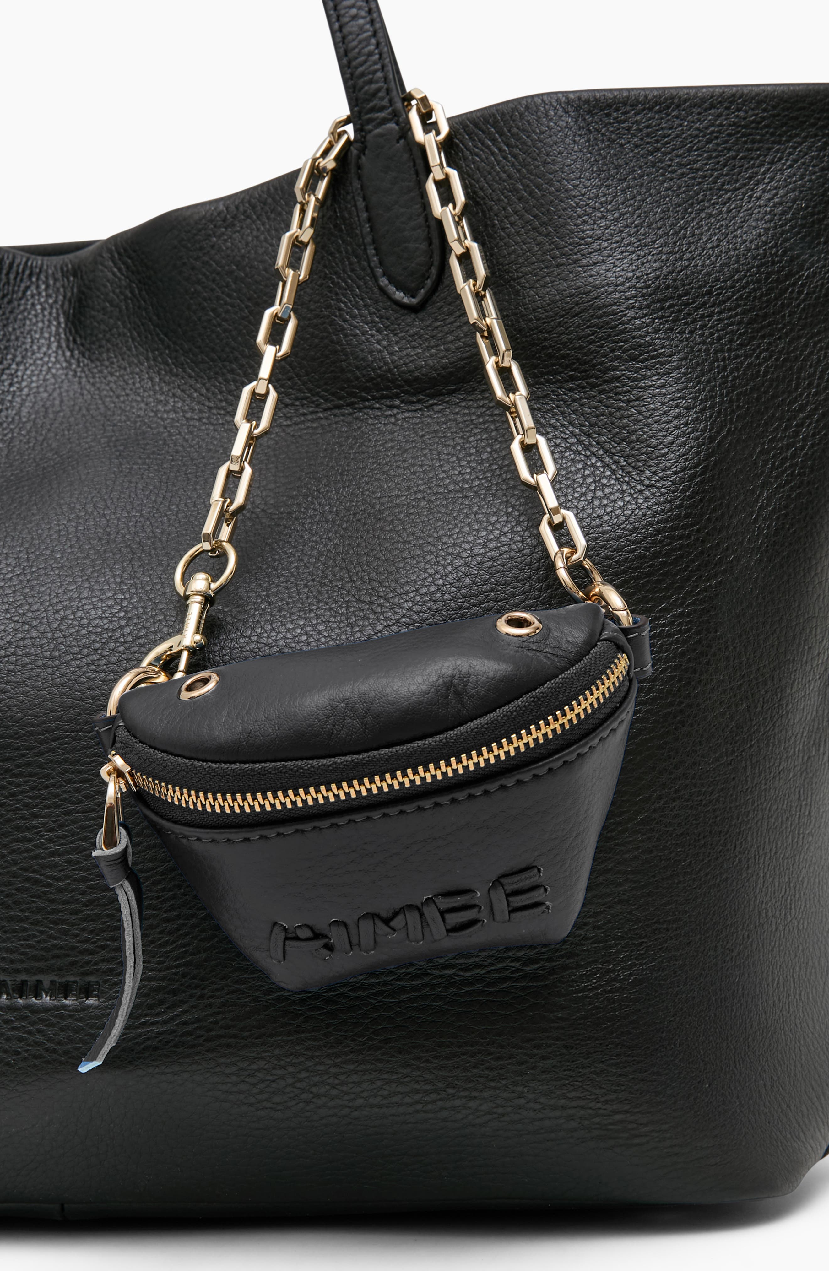 AIMEE Zip Sling Leather Bag Charm, Alternate, color, Black