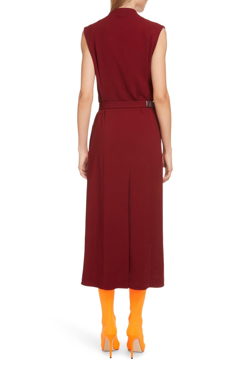 Surplice Midi Dress with Leather Belt, Alternate, color, BORDEAUX