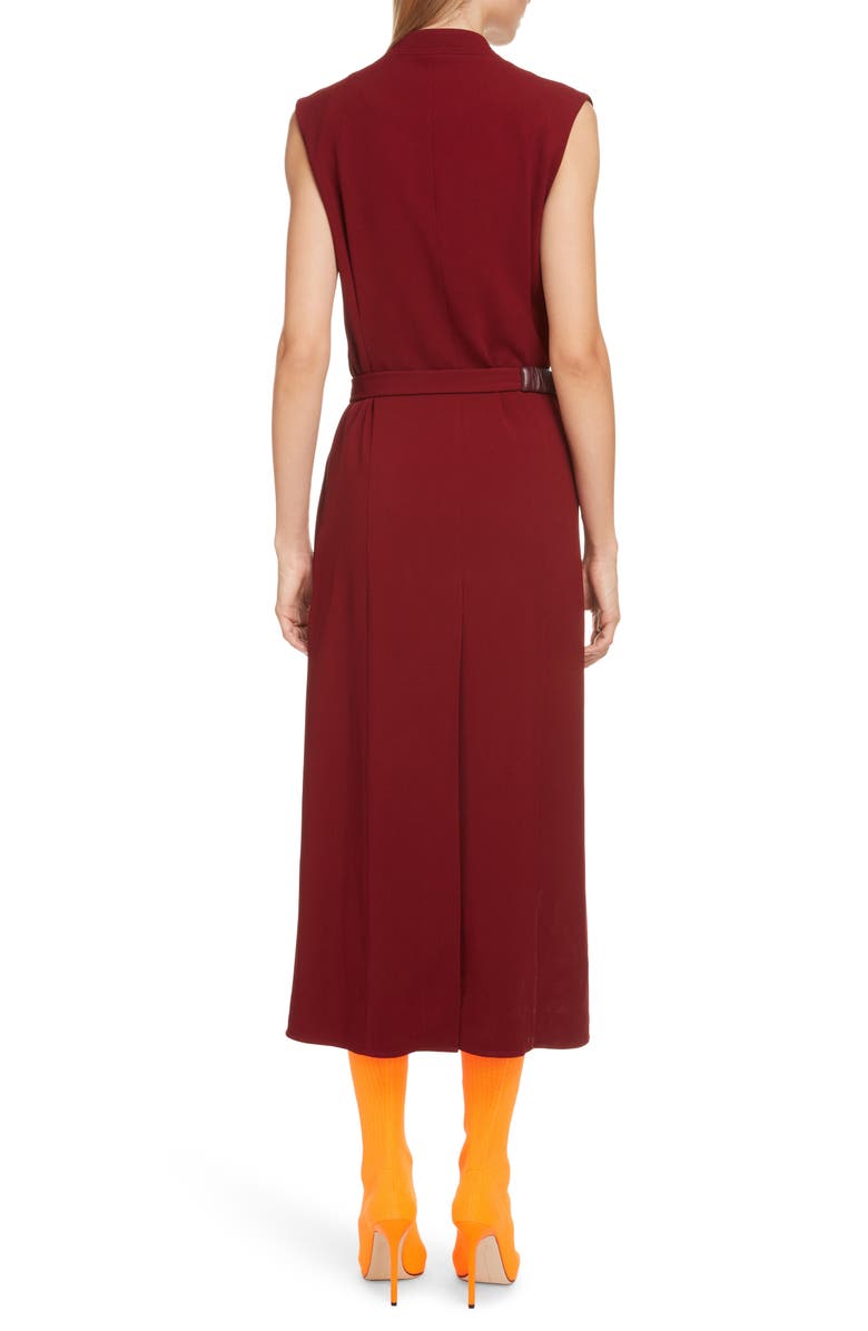 Victoria Beckham Surplice Midi Dress with Leather Belt, Alternate, color, 