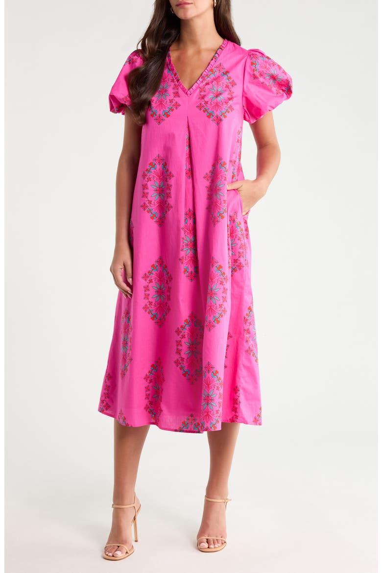 Mikey Placed Print Cotton Dress, Main, color, PINK-RED-MULTI