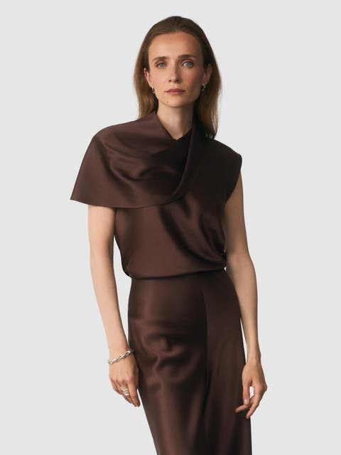 Ocana Asymmetric Sleeve Satin Blouse