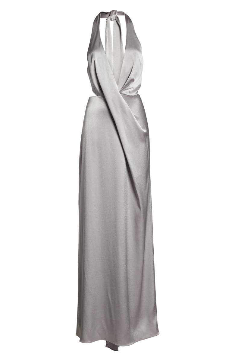Halston Heritage V-Neck Draped Satin Gown, Alternate, color, 