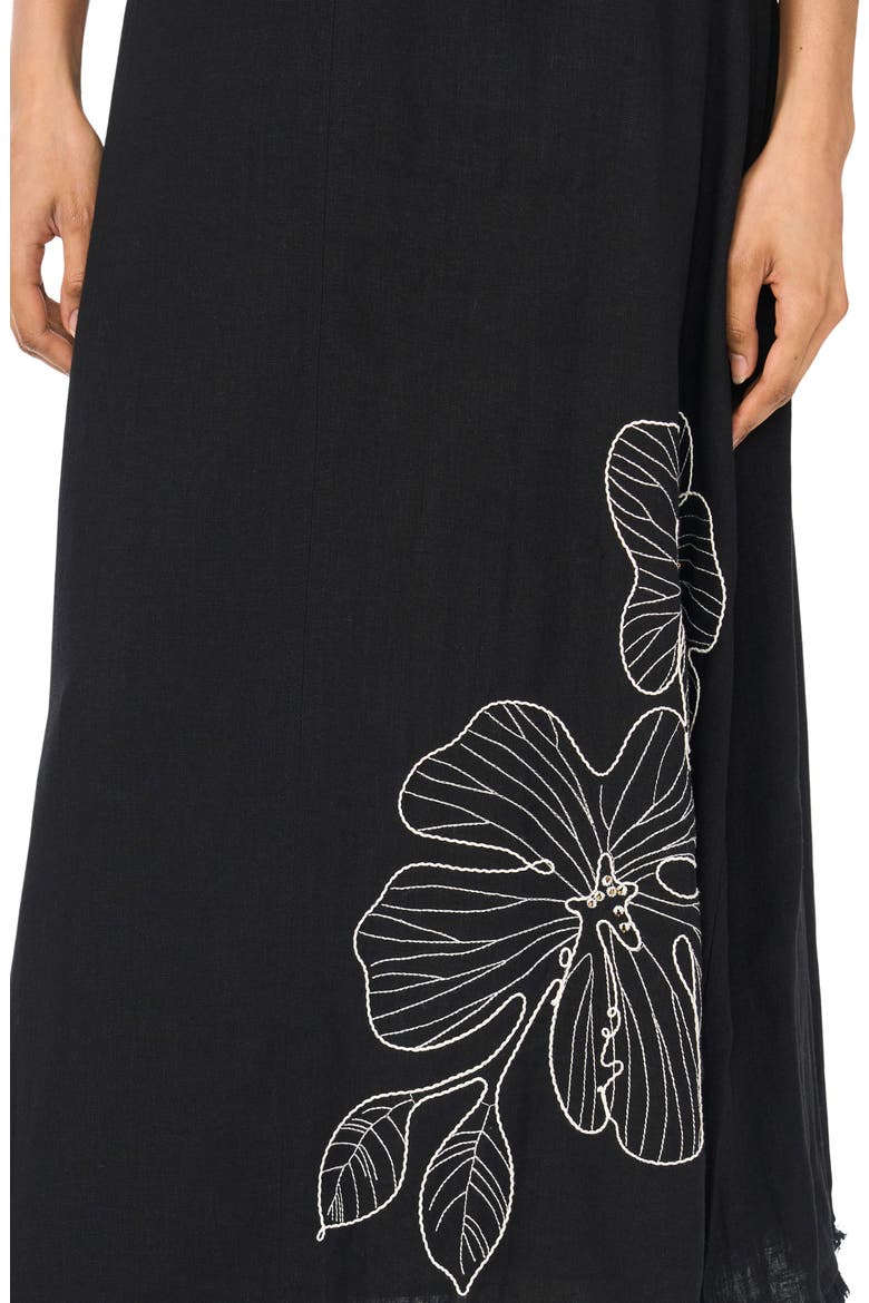 Placed Embroidered Floral Skirt, Alternate, color, RICH BLACK