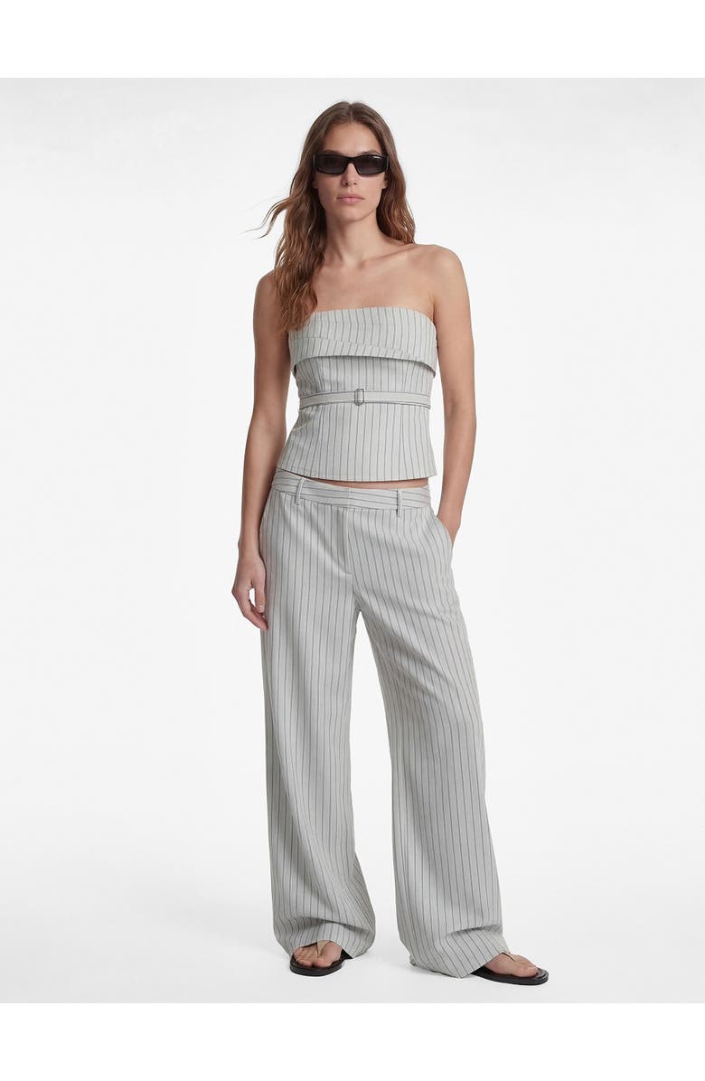 Koton Striped Strapless Belted Top, Alternate, color, Grey Stripe
