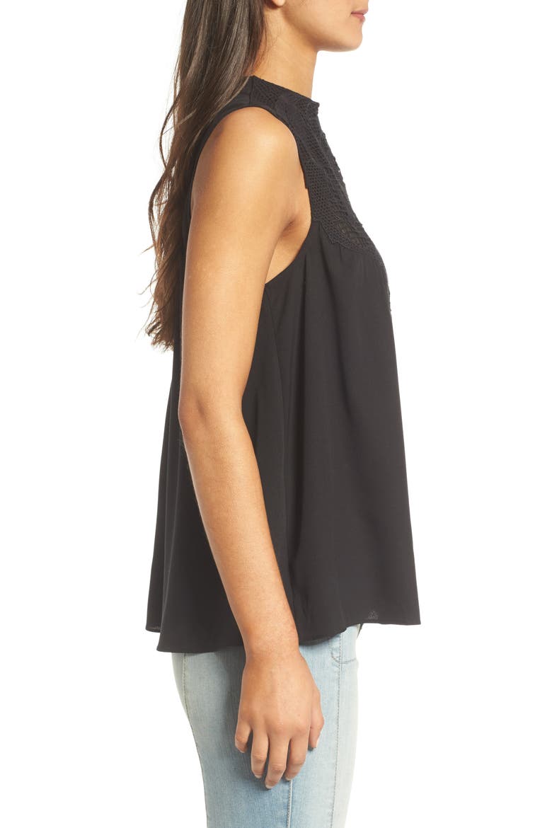 Lace Yoke Tank, Alternate, color, BLACK