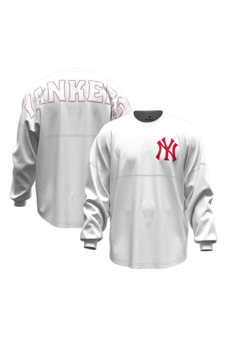 Women's Fanatics White New York Yankees Baseball Stitch Spirit Jersey Long Sleeve T-Shirt, Main, color, White