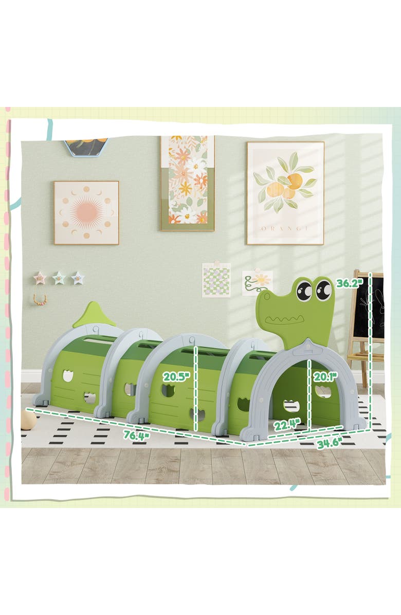 Qaba Kids Play Tunnel with Crocodile Design, Indoor/Outdoor, Alternate, color, Green