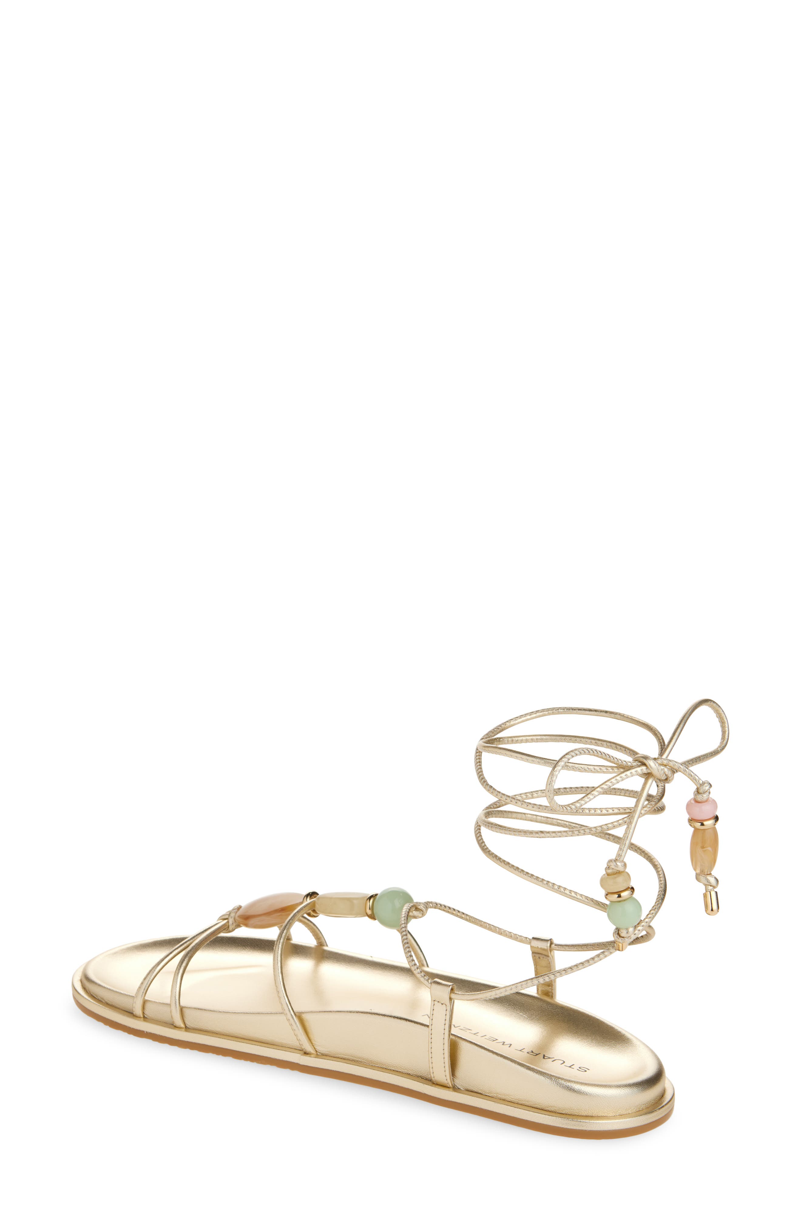 Stuart Weitzman Majorca Ankle Tie Sandal, Alternate, color, Light Gold Liquid Metallic