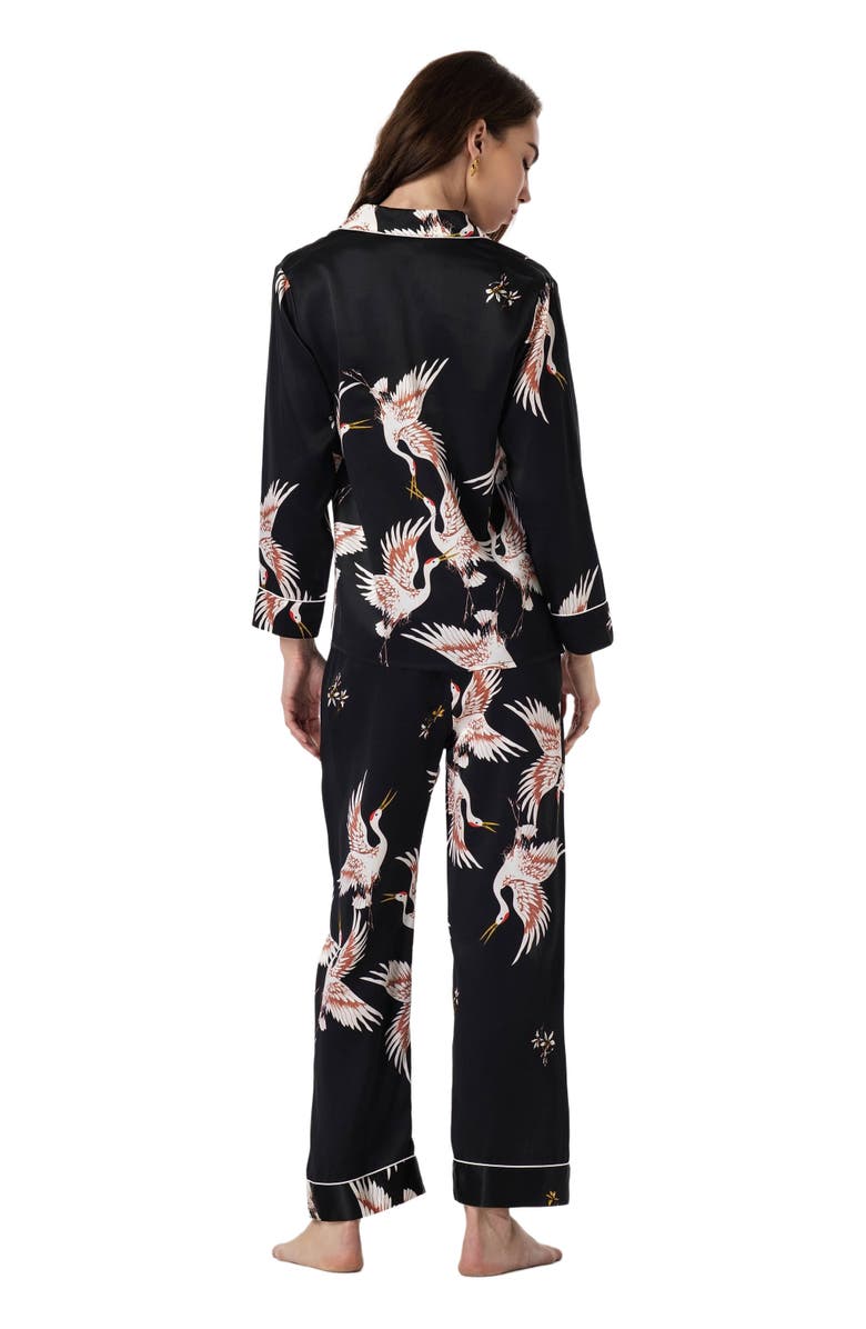 SILKSILKY 19Momme Pure Silk Printed Classic Binding Trim Womens Pajama set, Alternate, color, Black