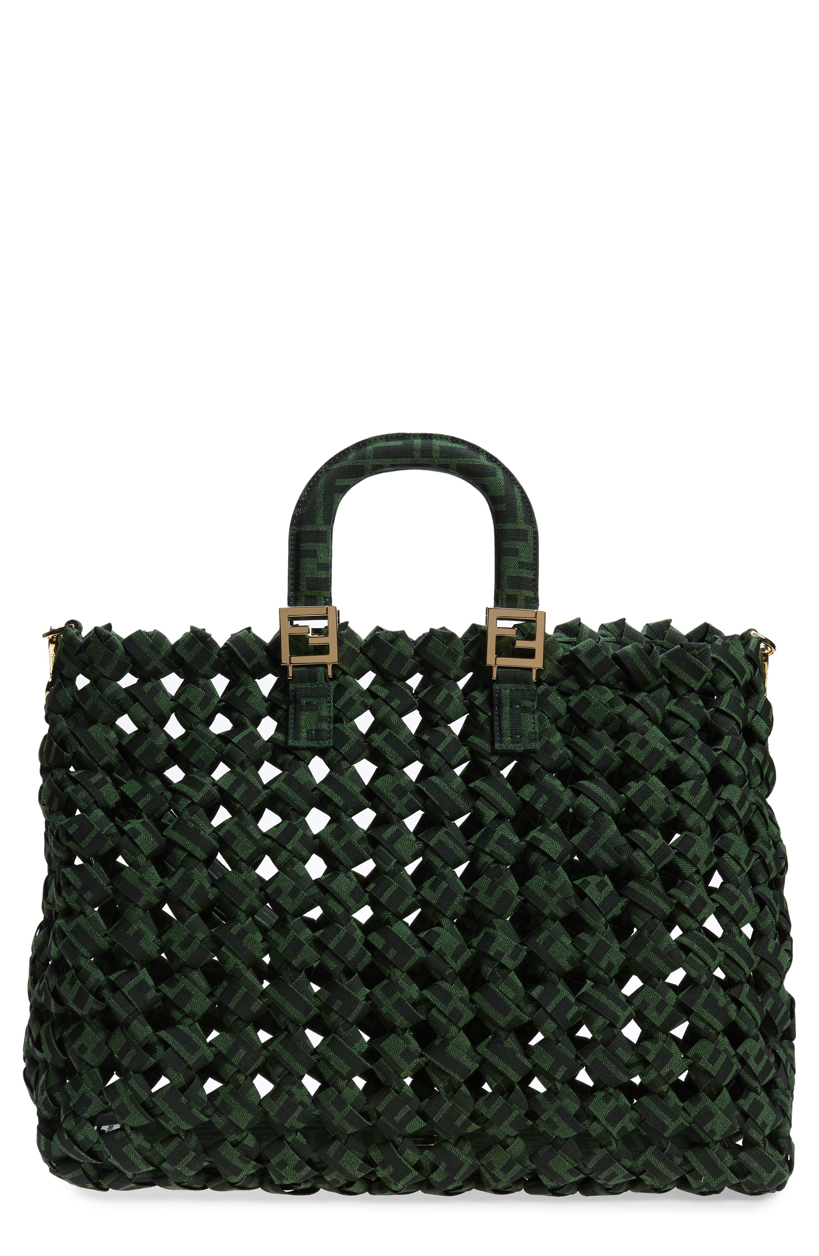 Fendi FF Large Woven Tote, Main, color, 