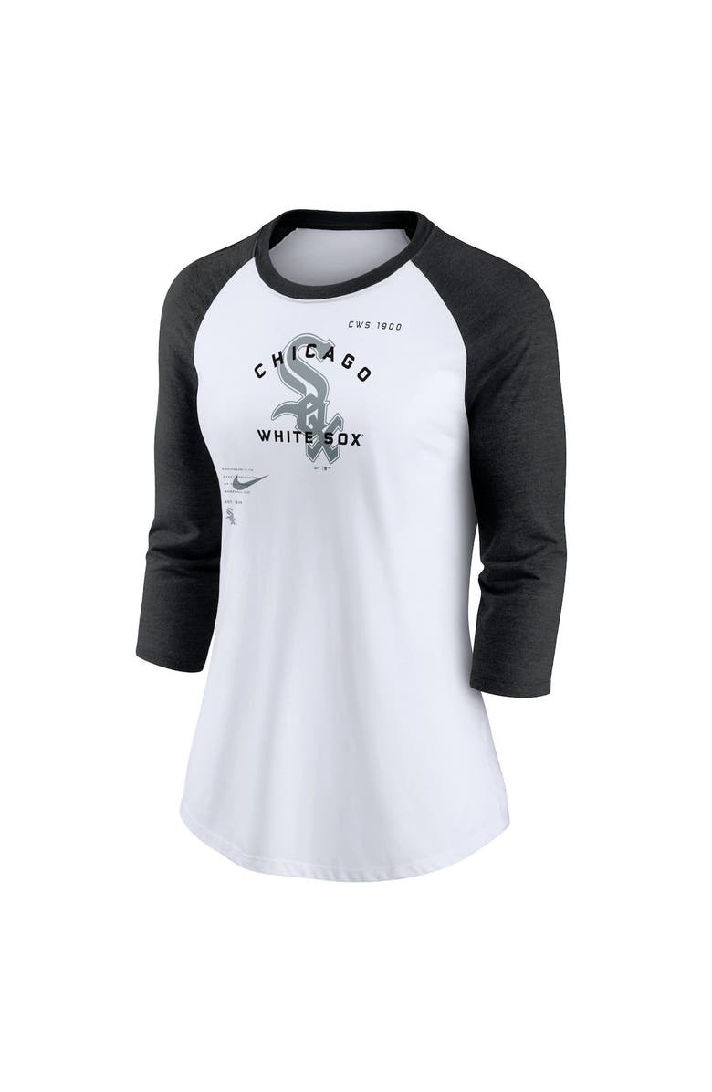 Nike Women's Nike White/Black Chicago White Sox Next Up Tri-Blend Raglan 3/4-Sleeve T-Shirt, Alternate, color, White