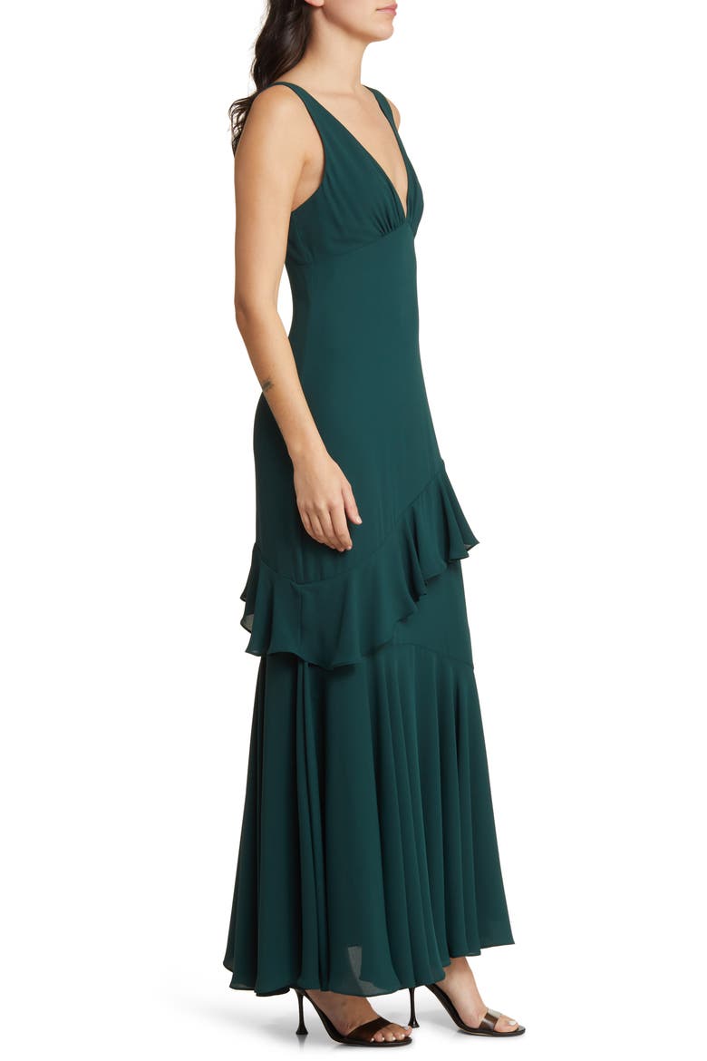 The Esme Ruffle Chiffon Gown, Alternate, color, EMERALD