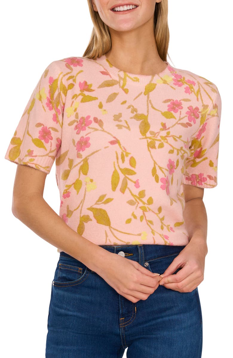 CeCe Floral Short Sleeve Sweater, Main, color, 