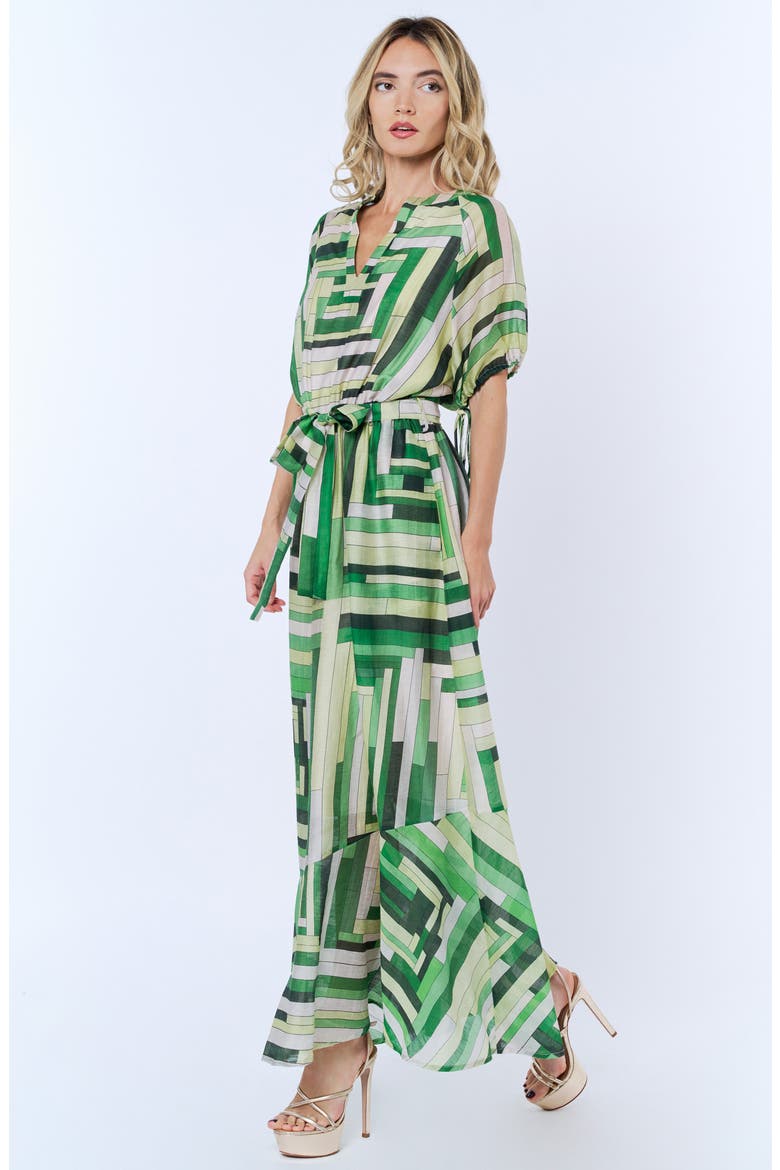 Gemma Puff Sleeve Tie Belt Maxi Dress, Alternate, color, GREEN MULTI