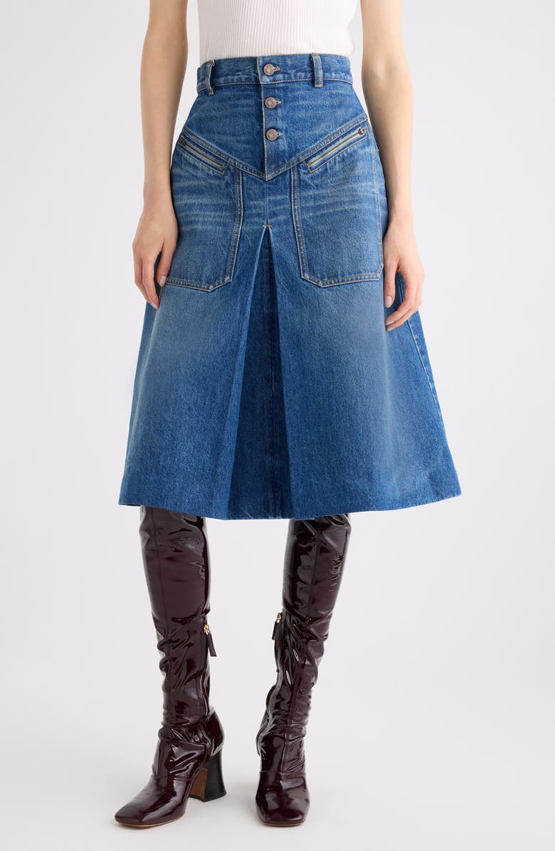 Chloé Broken Blue Denim Skirt, Main, color, Hazy Blue