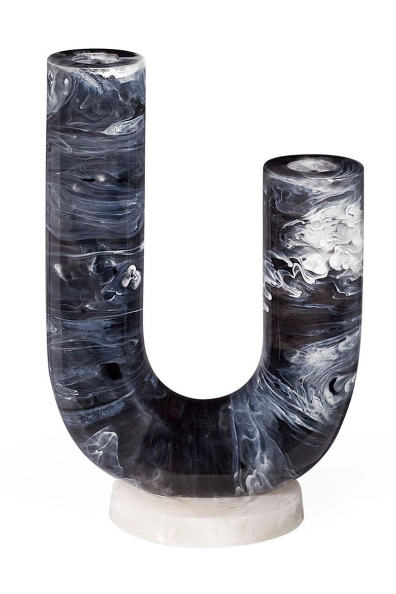 Mustique Double Tube Vase, Main, color, Black / White Marble