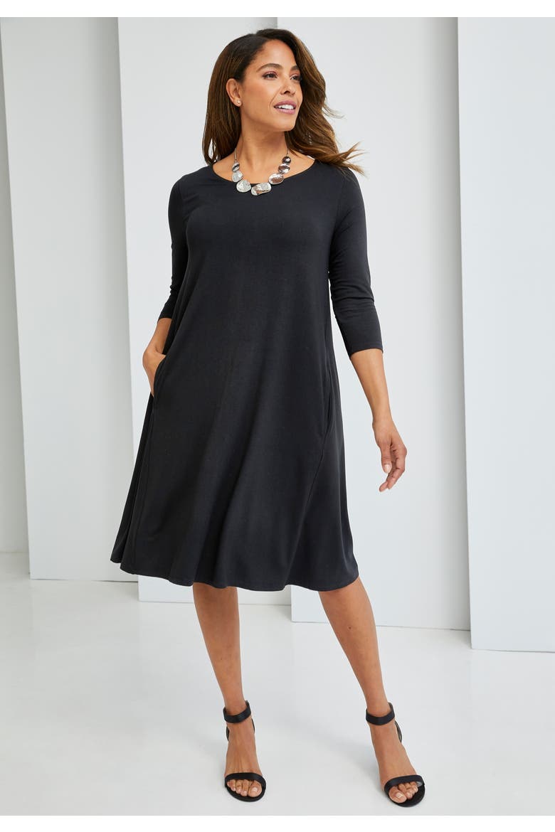 Stretch Knit Three-Quarter Sleeve T-shirt Dress, Alternate, color, FROST TEAL PAISLEY