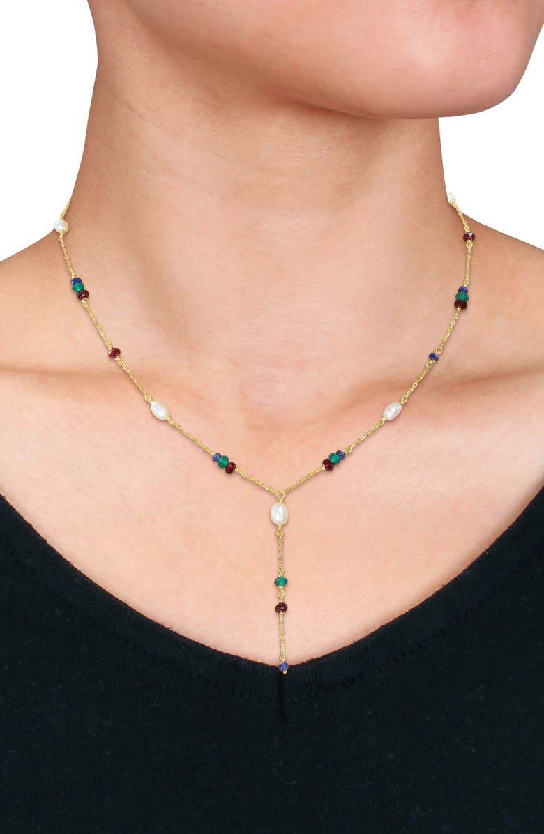 DELMAR Cultured Freshwater Pearl Lariat Necklace, Alternate, color, Gold Multi