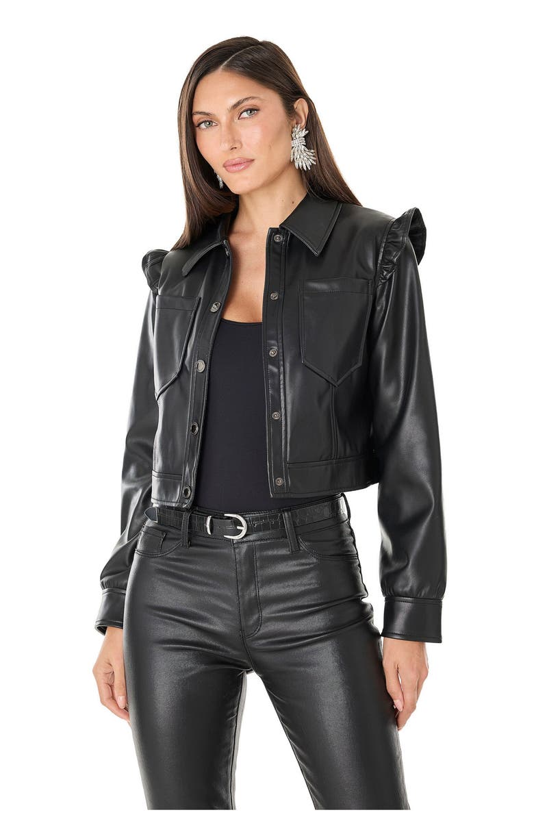 The Noli Shop Chantal Ruffle Sleeve Leather Jacket, Main, color, Black