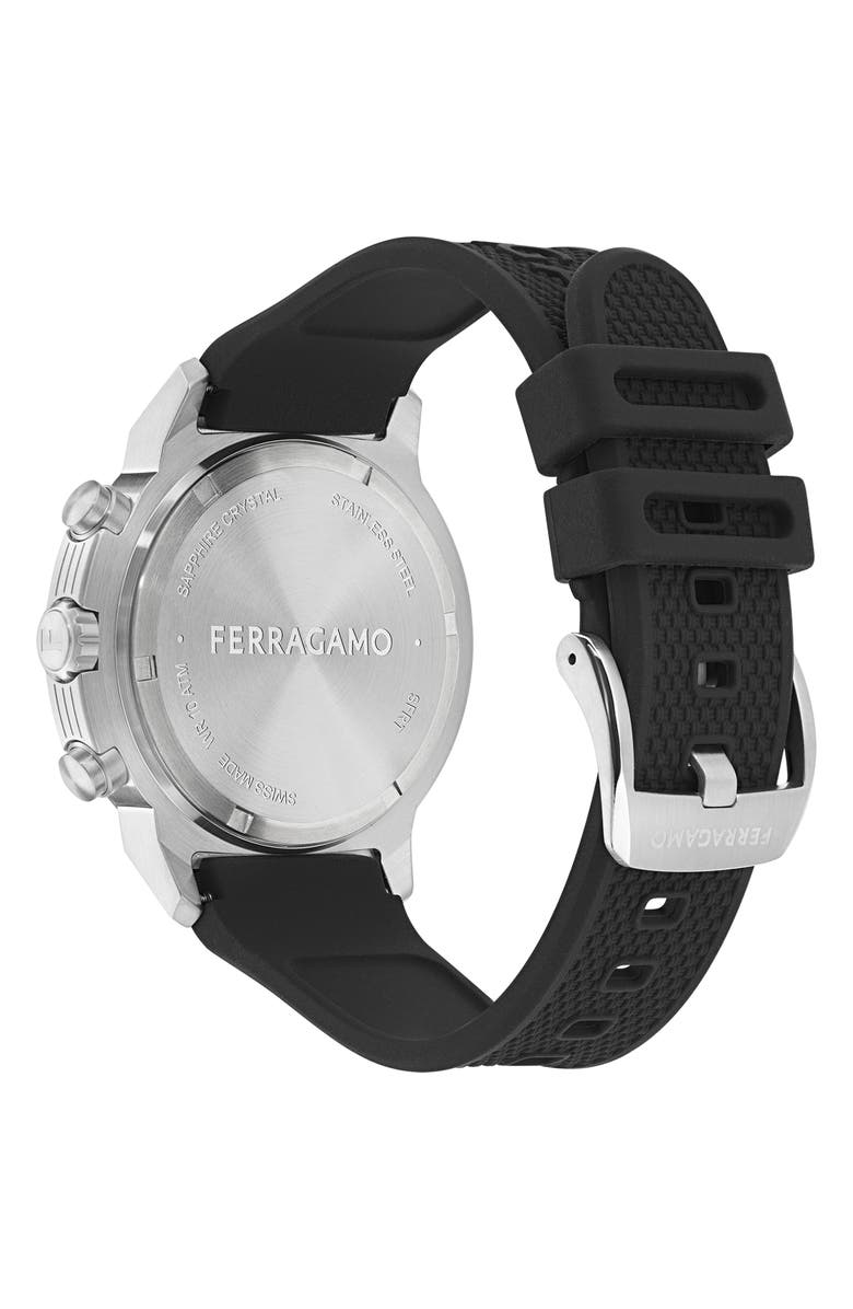 FERRAGAMO Sport Chronograph Silicone Strap Watch, 44mm, Alternate, color, Stainless Steel