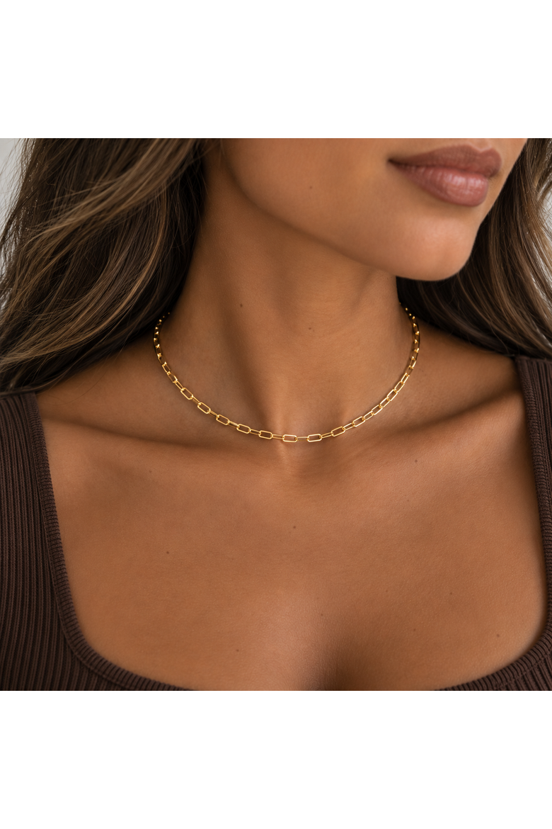 Gold-Tone Paperclip Choker Necklace, Alternate, color, Gold