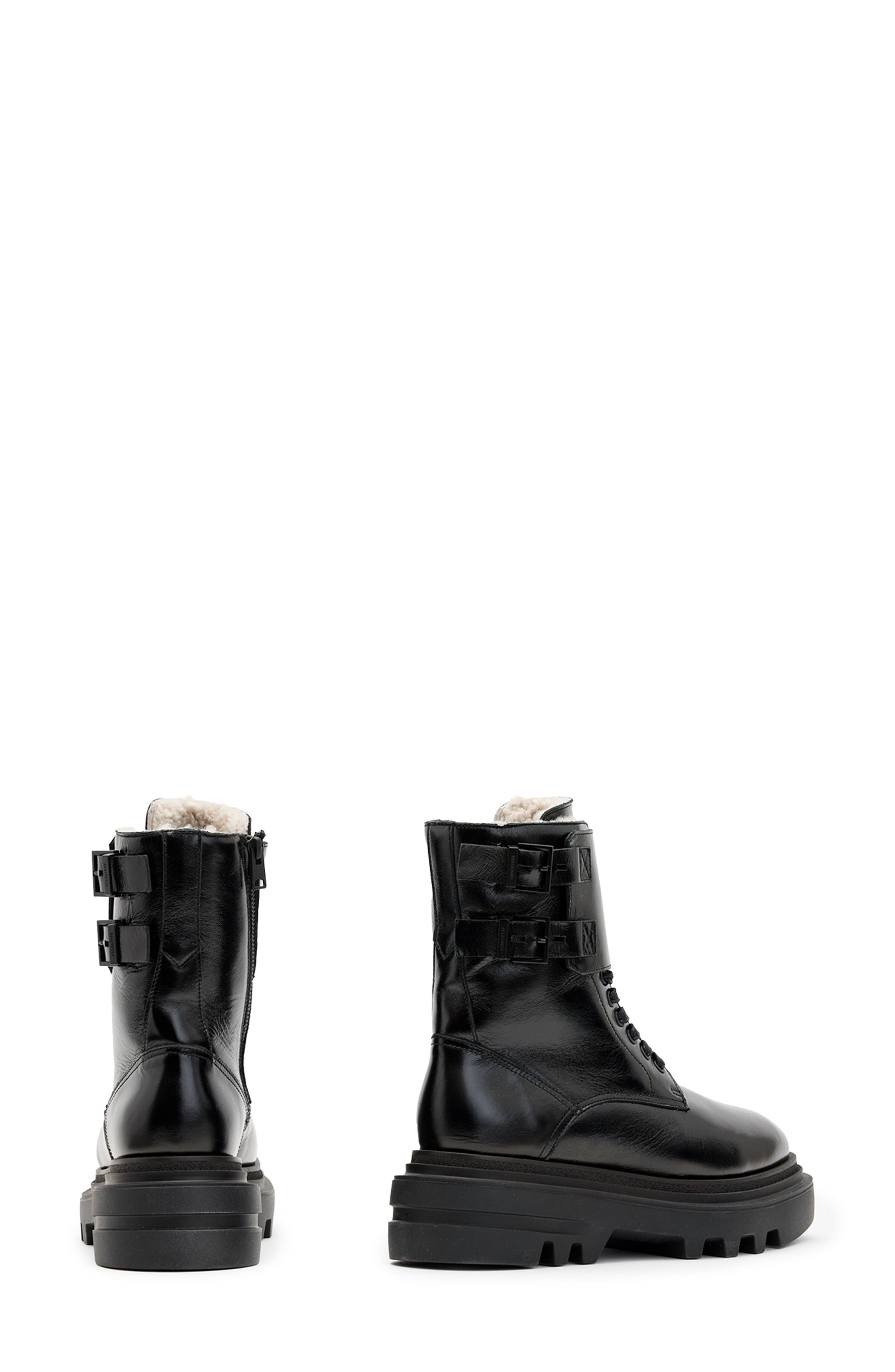 Zoe Genuine Shearling Lug Sole Boot, Alternate, color, BLACK SHINE