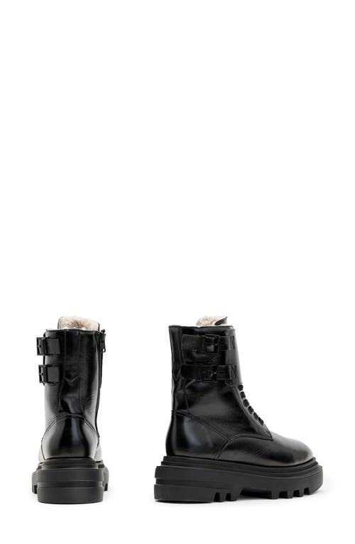 Allsaints Zoe Lace Up Shearling Lined Leather Boots In Black