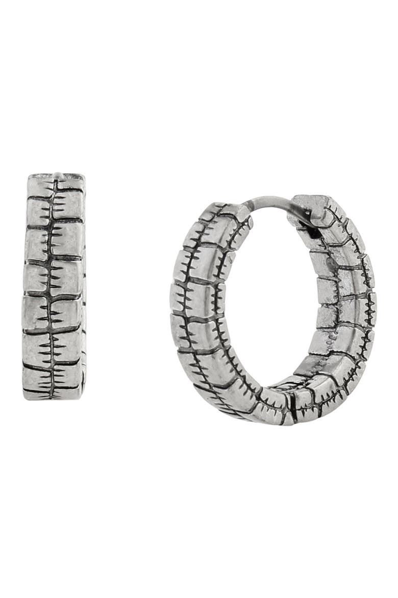 Croc Embossed Huggie Hoop Earrings, Main, color, WARM SILVER