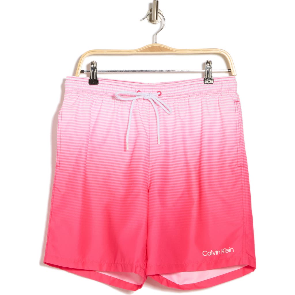 Shop Calvin Klein Gradient Stripe Swim Trunks In Pink