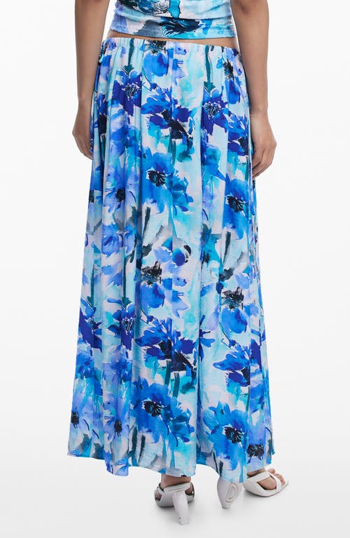 Desigual Floral Drawstring Maxi Skirt In Blue