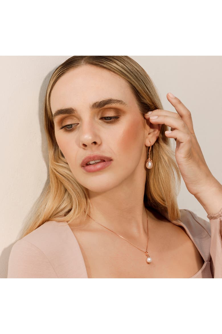 10-11mm Pink Freshwater Pearl Olive Drop Earrings, Alternate, color, Rose Gold Plated